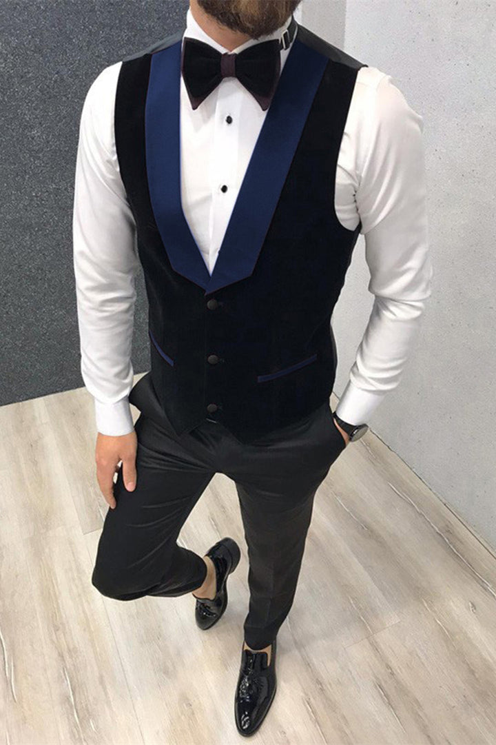 Koscy New Black and Blue Peak Lapel Blazer for Men's Wedding