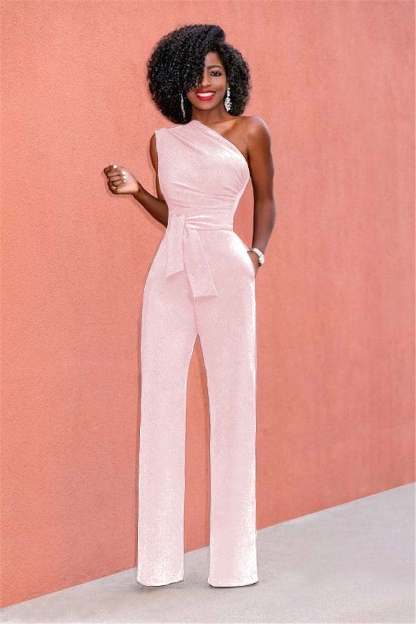 Koscy Concise Black One-Shoulder Daily Women's Jump Suit