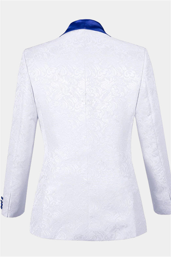 Koscy Blue Jacquard Tuxedo Suit with Shawl Lapel - Fashionable for Groom