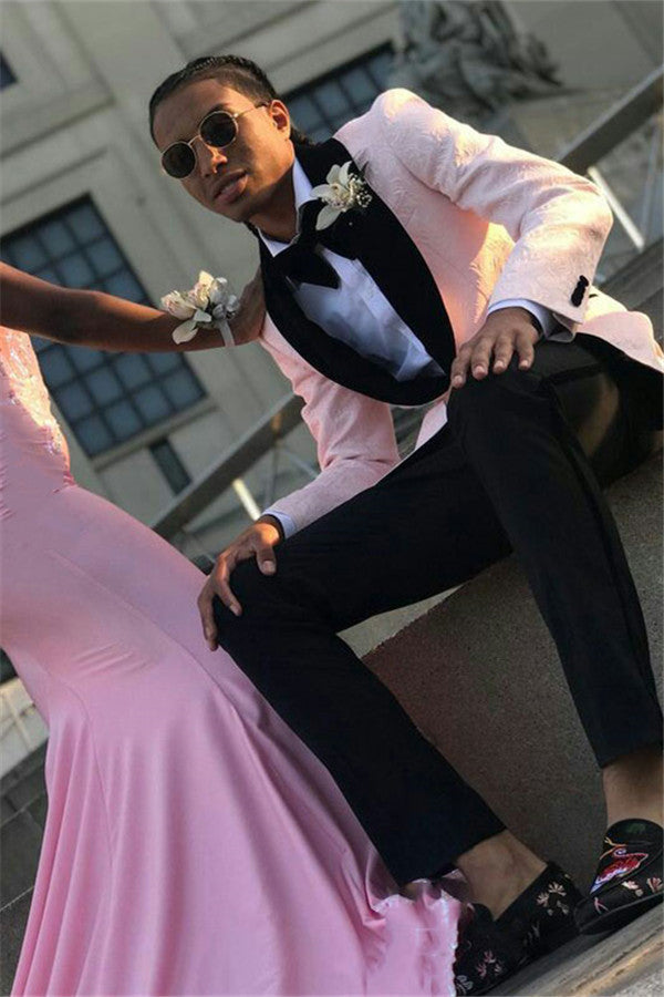 Koscy Fashionable Pink One-Button Prom Suit with Shawl Lapel and Jacquard
