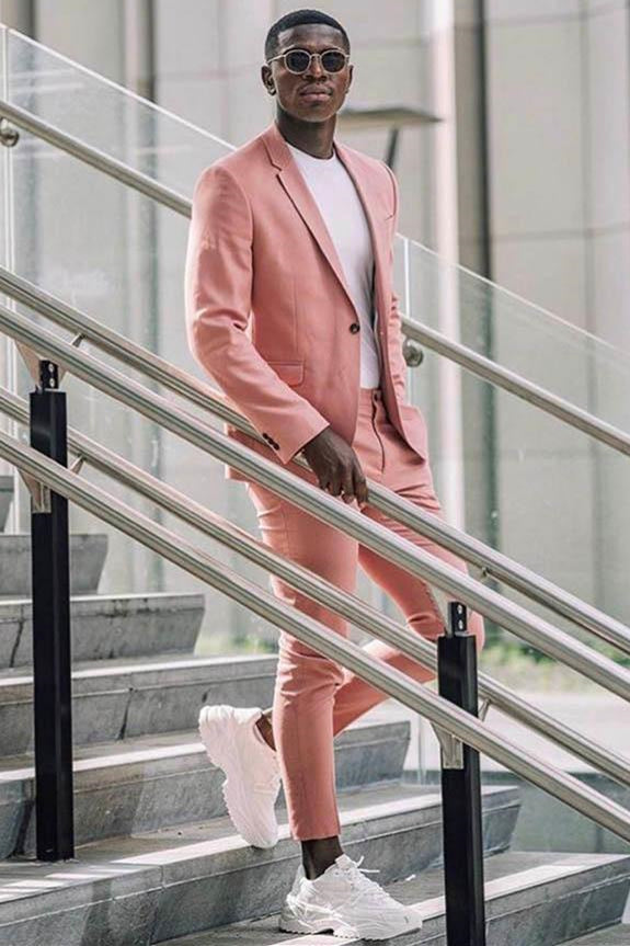 Koscy Fashionable Pink Prince Suit with Flap Pockets and Notched Lapel for Groom
