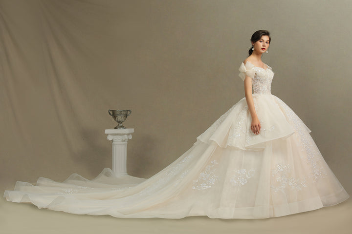 Bmbride Elegant Off-the-Shoulder Tulle Lace Ball Gown Luxury Wedding Dresses