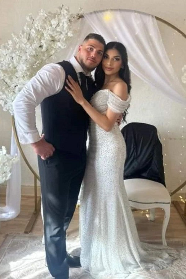 Bmbride Gorgeous Long Mermaid Off-Shoulder Glitter Wedding Gowns