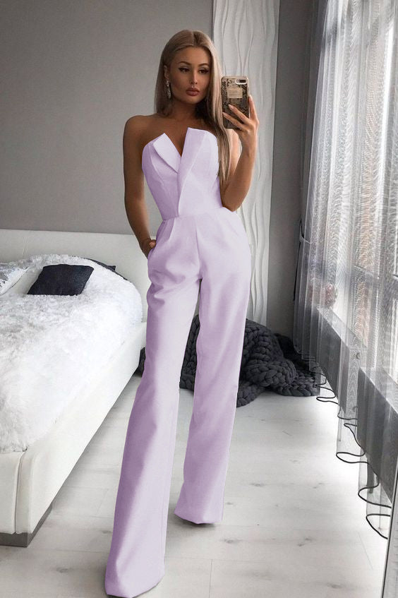 Koscy Gorgeous Strapless White Jump Suit