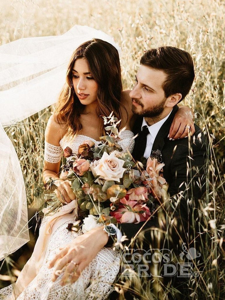 Bmbride Ivory Lace Beach Wedding Dresses Sweetheart Neck Rustic Boho Wedding Dresses