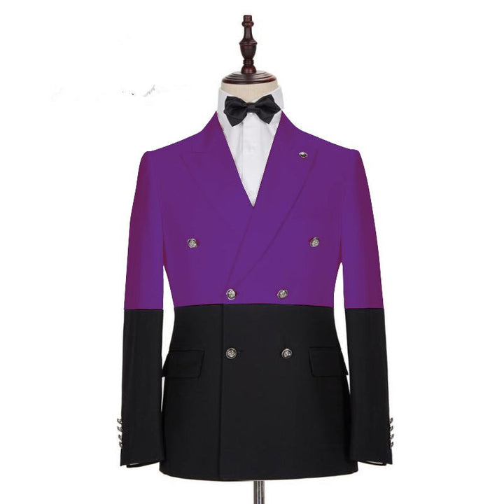 Koscy Handsome Purple Double-Breasted Wedding Tuxedo with Peaked Lapel