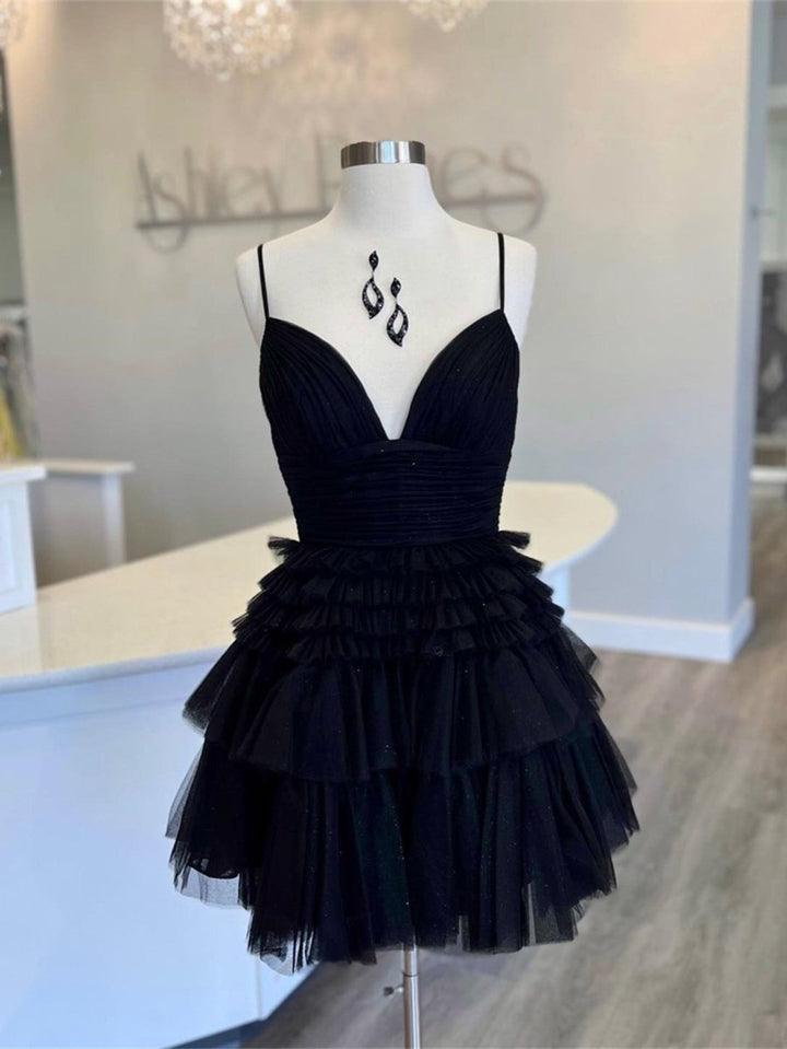 Koscy A-Line Deep V Neck Tiered Short Homecoming Dress