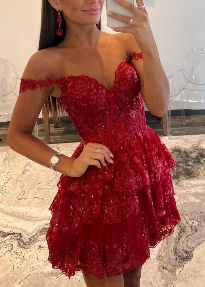 Koscy A-Line Sweetheart Tiered Short Homecoming Dress