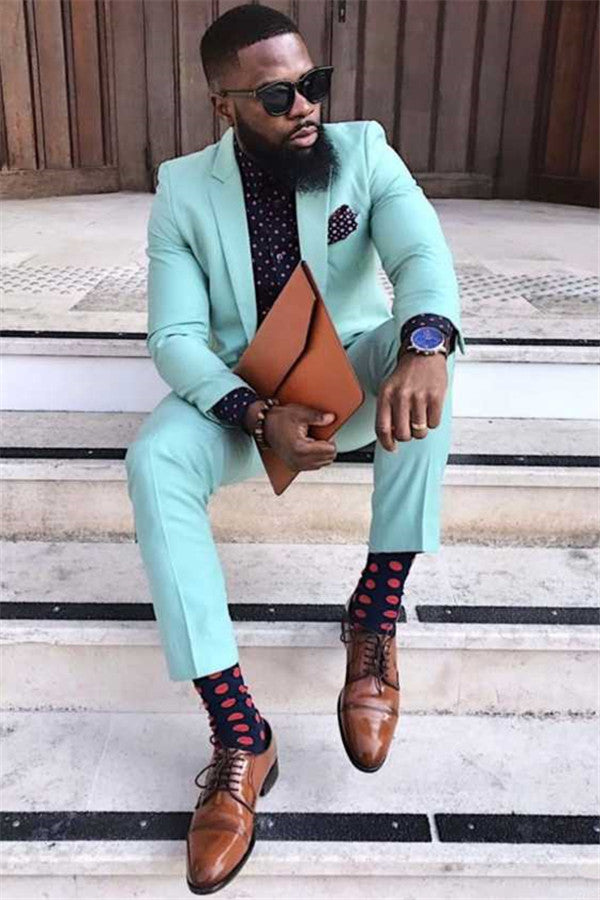 Koscy Elegant Jade Notched Lapel Reception Suit for Groom