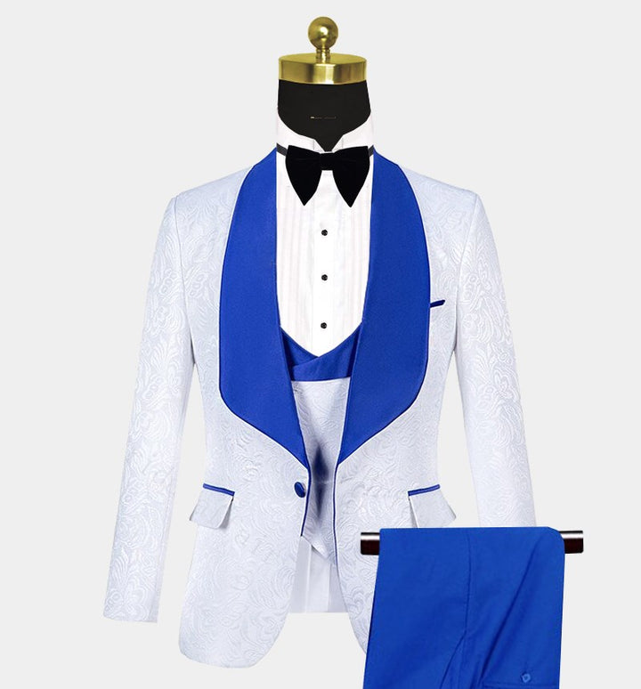 Koscy Blue Jacquard Tuxedo Suit with Shawl Lapel - Fashionable for Groom