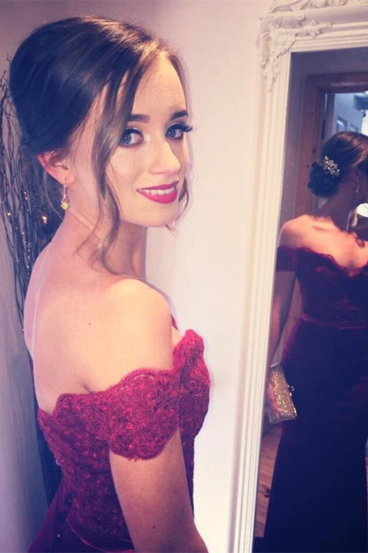 Off-the-Shoulder Mermaid Prom Dress in Burgundy