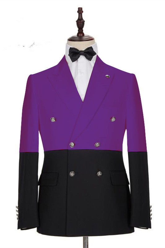 Koscy Handsome Purple Double-Breasted Wedding Tuxedo with Peaked Lapel