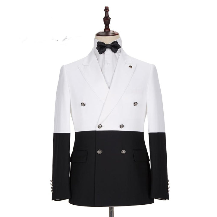 Koscy Classic White and Black Double-Breasted Wedding Blazer for Groom