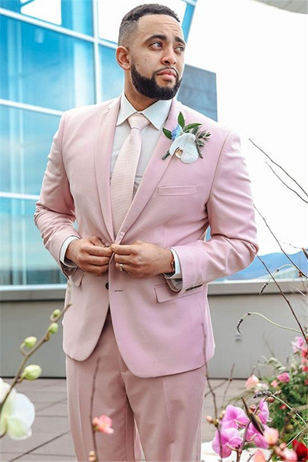 Koscy Pink Notched Lapel Dinner Prom Suits, Two Pieces for Guys Slim Fit