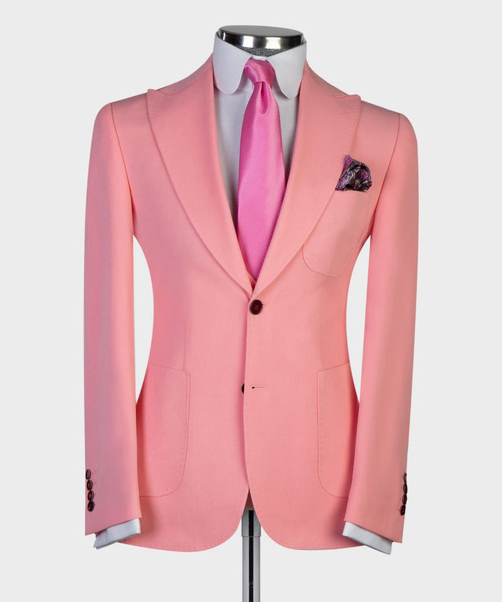 Koscy Three-Piece Pink Wedding Suit for Groom with Peaked Lapel
