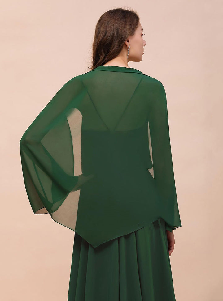 Dark Green Chiffon Special Occasion Wraps with Long Sleeves-koscy