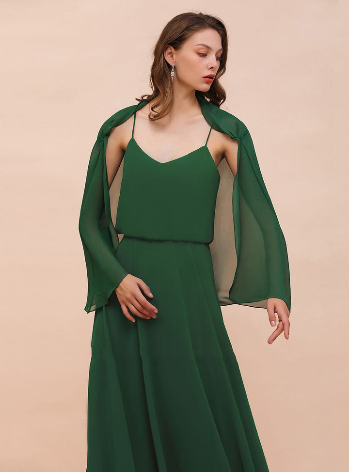 Dark Green Chiffon Special Occasion Wraps with Long Sleeves-koscy