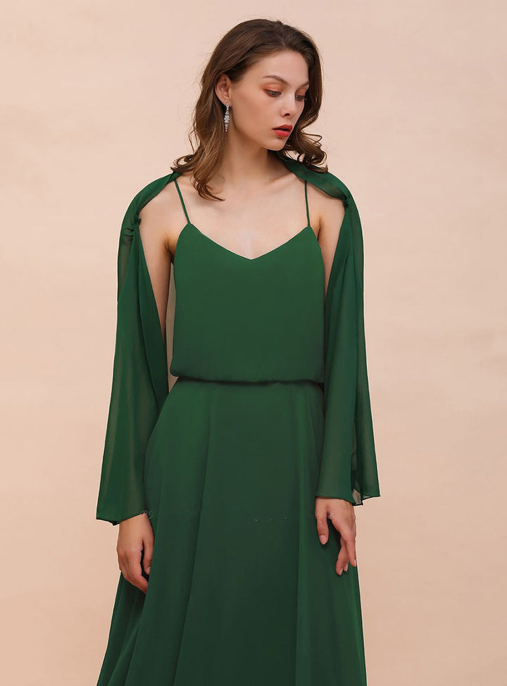 Dark Green Chiffon Special Occasion Wraps with Long Sleeves-koscy