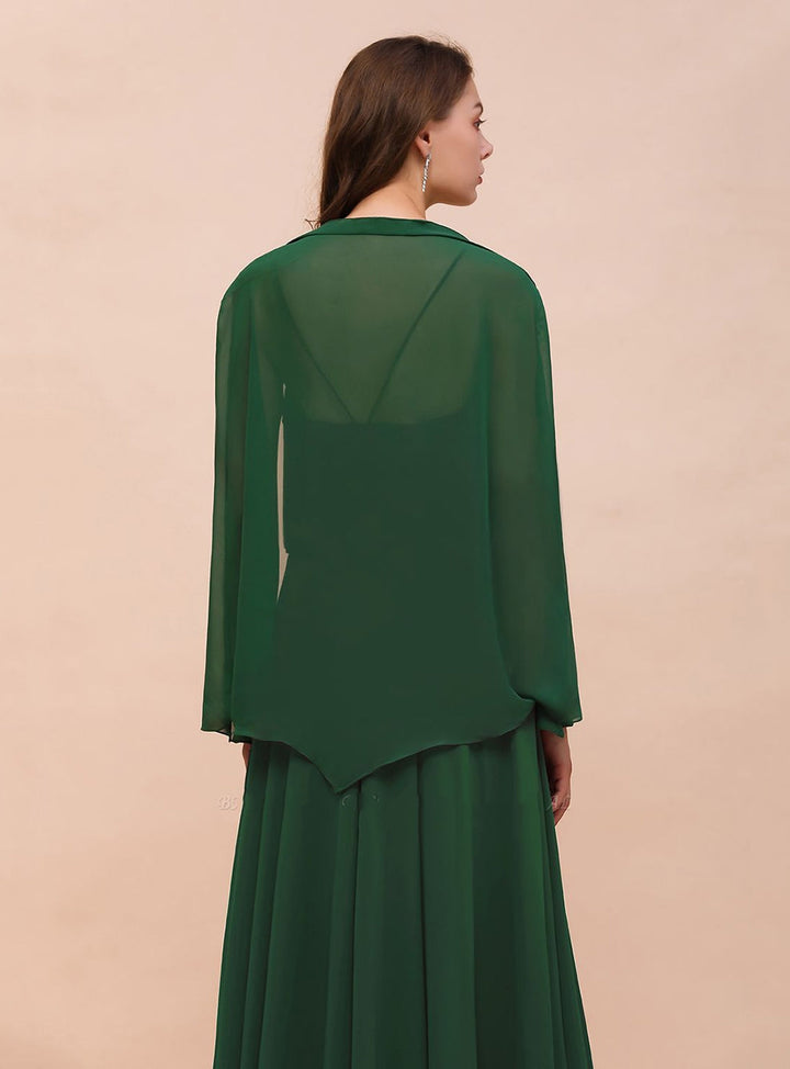 Dark Green Chiffon Special Occasion Wraps with Long Sleeves-koscy