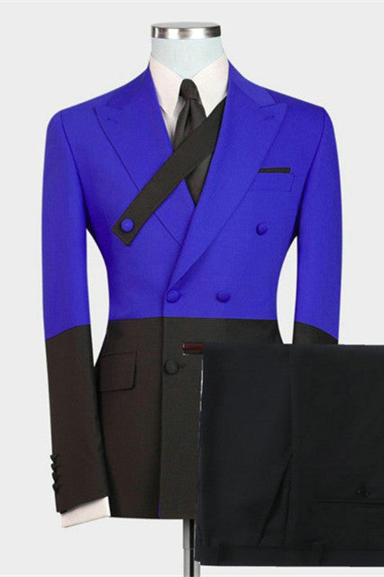 Koscy Handsome Royal Blue Double-Breasted Prom Suit with Peaked Lapel