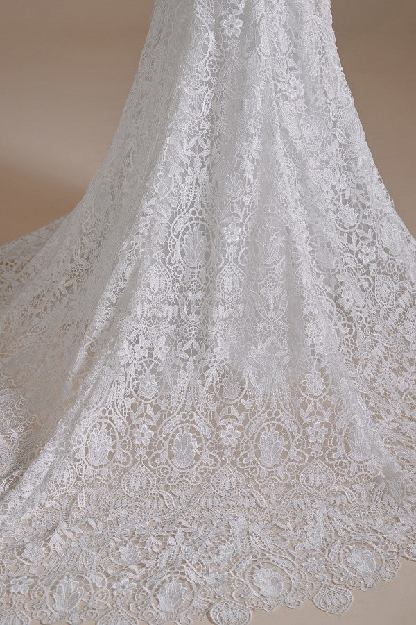 Bmbride Gorgeous Long Mermaid Sweetheart Lace Wedding Dresses with Removable Sleeves