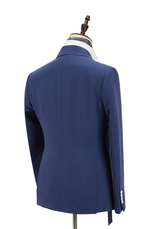 Koscy Stylish Dark Blue Groomsmen Outfit with Peaked Lapel