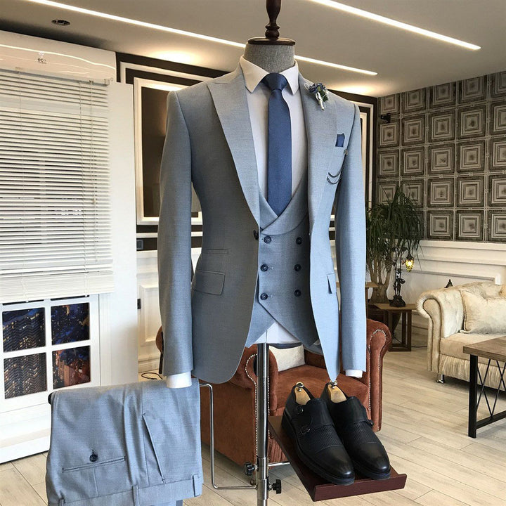 Koscy Simple Double-Breasted Blue Bespoke Suit with Three Pieces