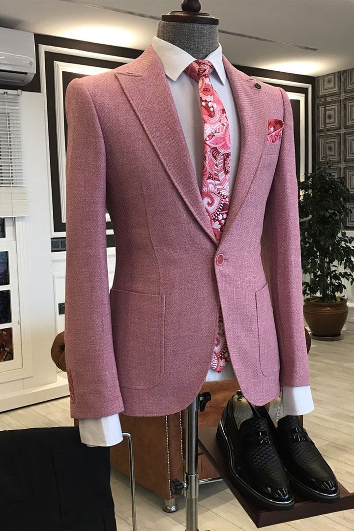 Koscy Simple Pink One-Button Suit with Peaked Lapel
