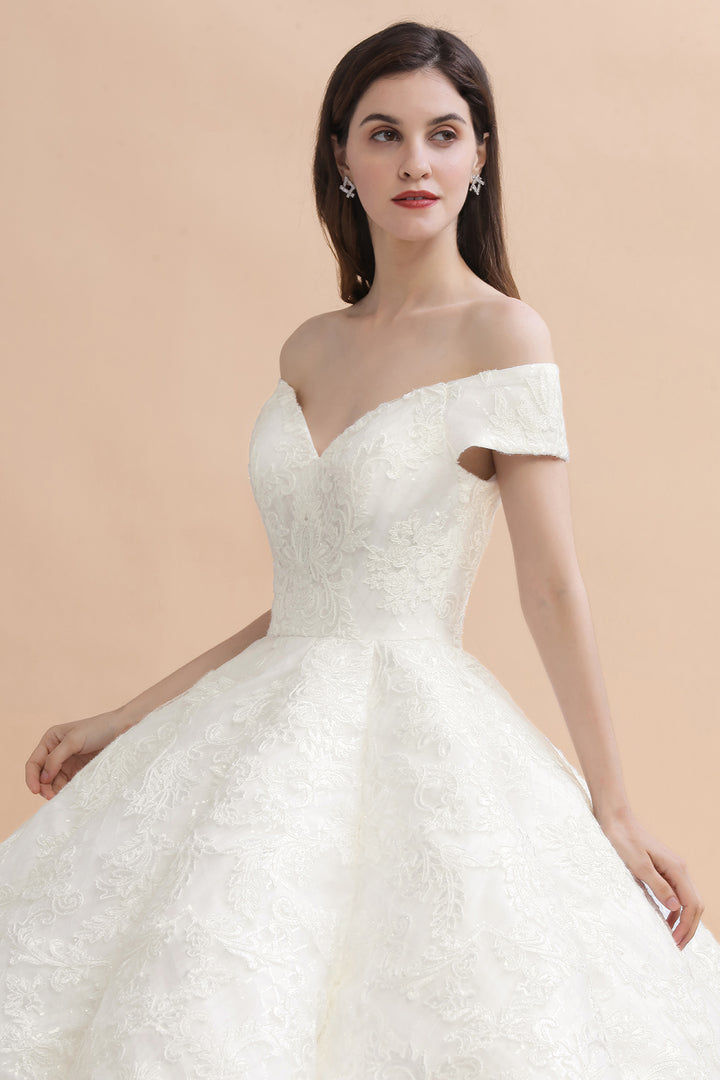 Bmbride Off-the-shoulder Appliques Ball Gown Wedding Dresses with Elegant Design