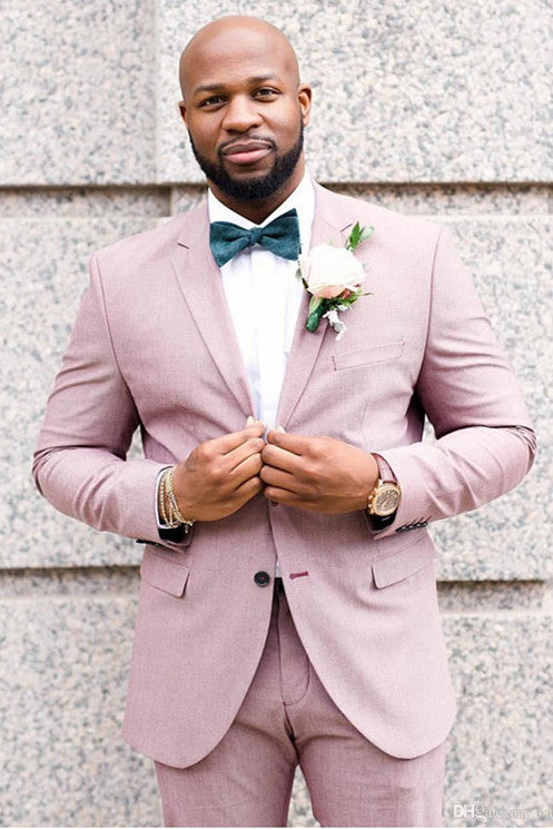 Koscy Glamorous Pink Wedding Suit for Men with Notched Lapel