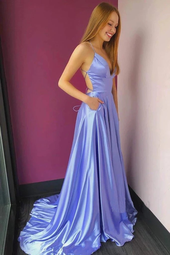 Long Split Prom Dress with Spaghetti Straps
