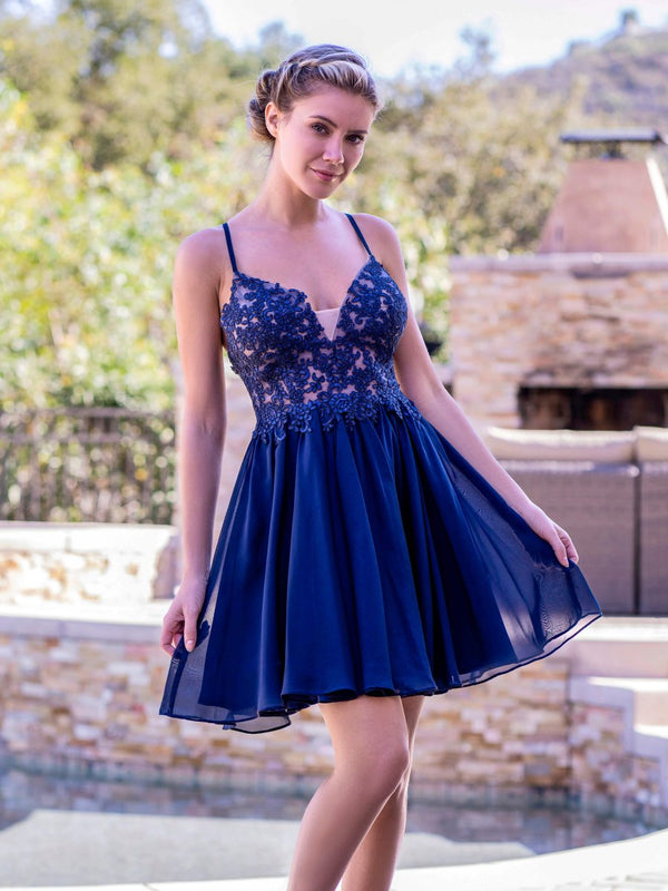 Koscy Deep V-applique Back Lace Up Mini Length Homecoming Dress