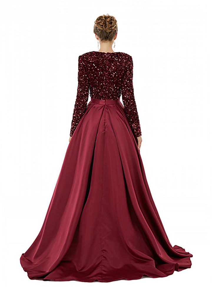 Deep V-Neck Long Sleeves Slit Floor-Length Dress-koscy