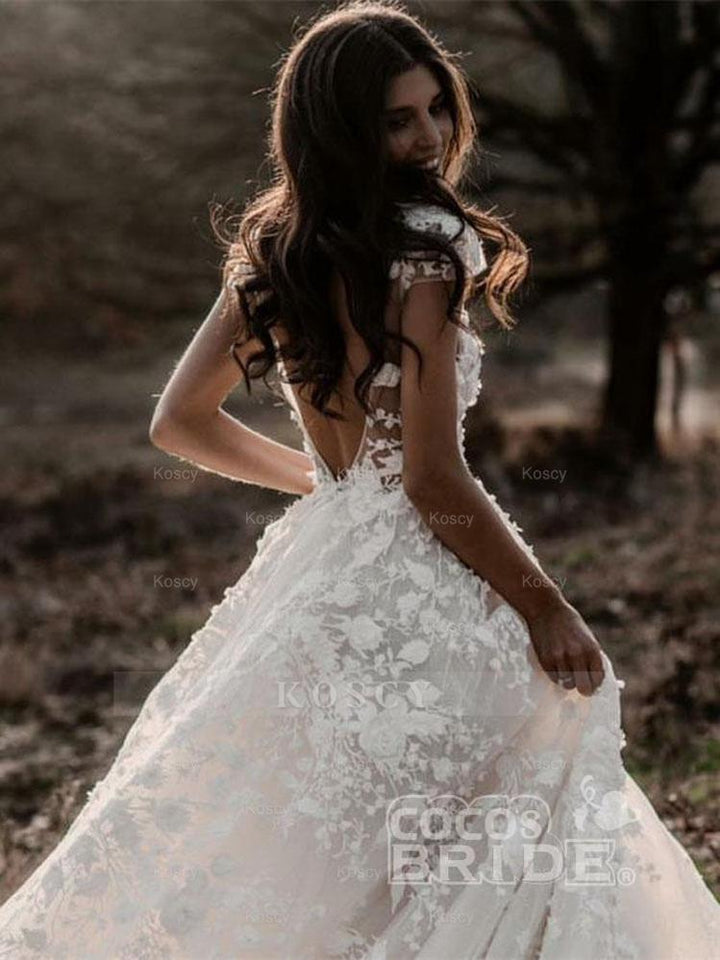 short sleeve backless wedding dress Custom Made Detachable Mermaid Wedding Dress – Sweetheart Neckline, Romantic Appliqués, Short Sleeves & Backless Design Ivory / 4 main image 0