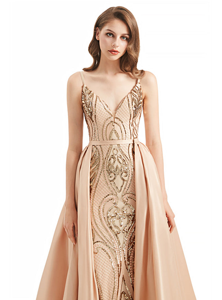 Deep V-Neck Spaghetti Straps Sleeveless Mermaid Dress-koscy