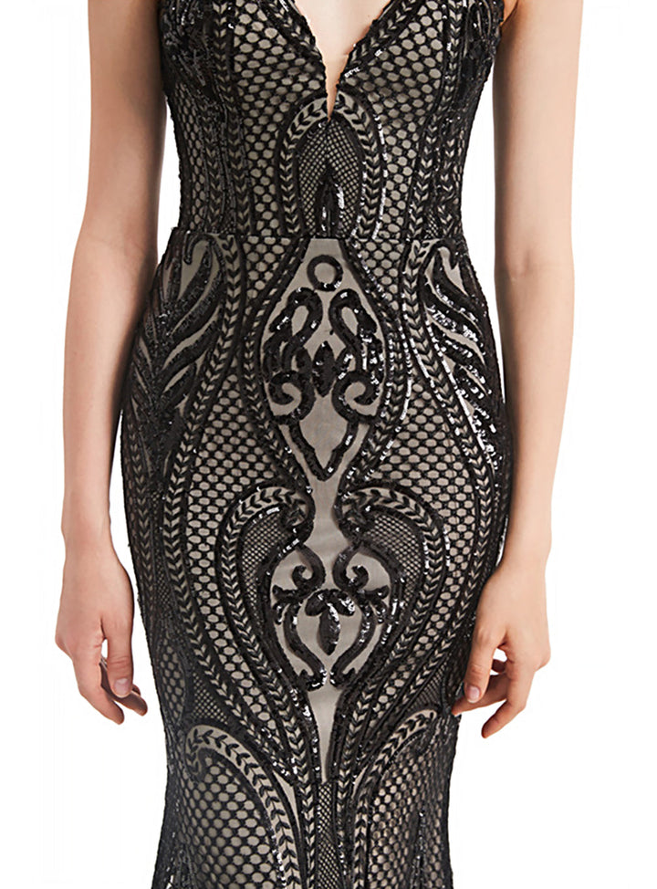 Deep V-Neck Spaghetti Straps Sleeveless Mermaid Dress-koscy