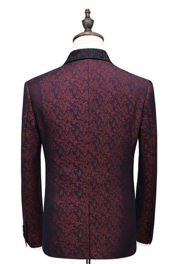 Koscy Three-Piece Burgundy Check Design Slim Fit Suit with One Button