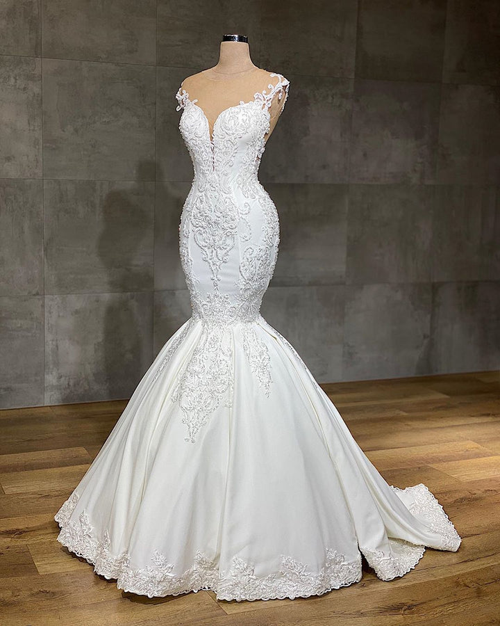 shimmer lace long sleeve applique wedding dress A-Line Illusion Neck Lace Applique Long Sleeves Short-Mini Wedding Dresses, Diamond White / 8 main image 1