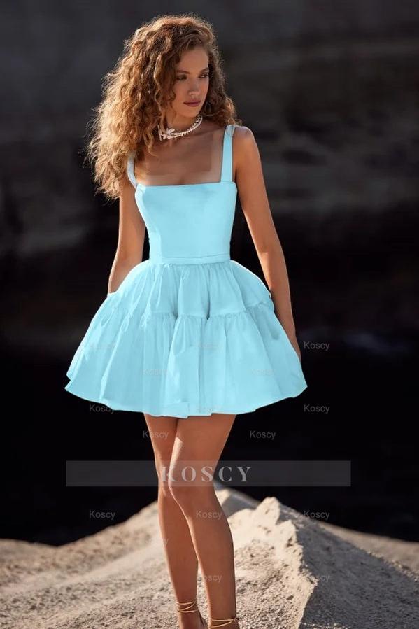 Double Shoulder Straps Sleeveless Short A Line Formal Dress With Pleated Double Shoulder Straps Sleeveless Short A Line Formal Dress With Pleated