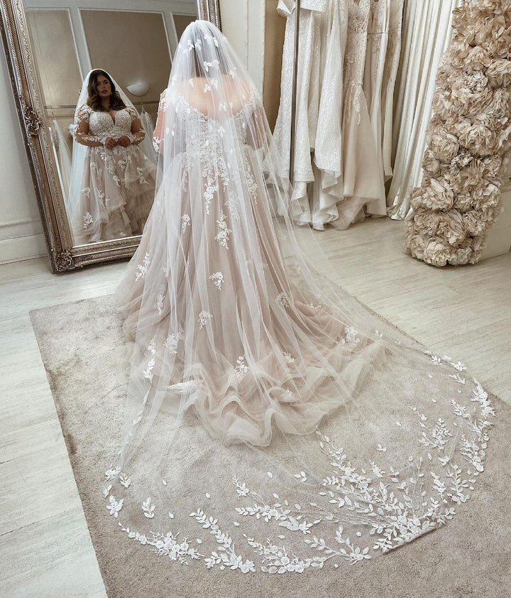 Bmbride Plus Size A-Line Sweetheart Wedding Dresses with Lace Sleeves