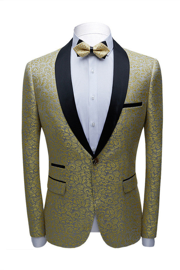 Koscy Glamorous Shawl Lapel Suit with Gold Jacquard for Groom's Reception