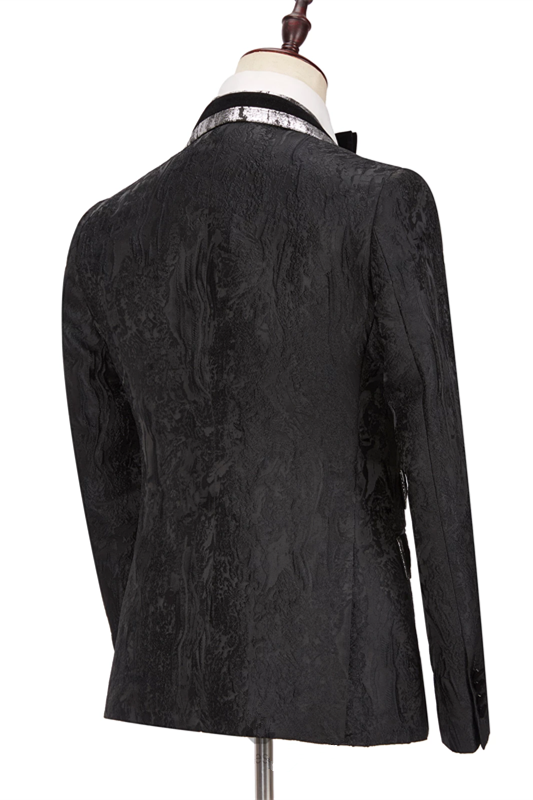 Koscy Stylish Black Double-Breasted Wedding Suit with Peaked Lapel for Groom