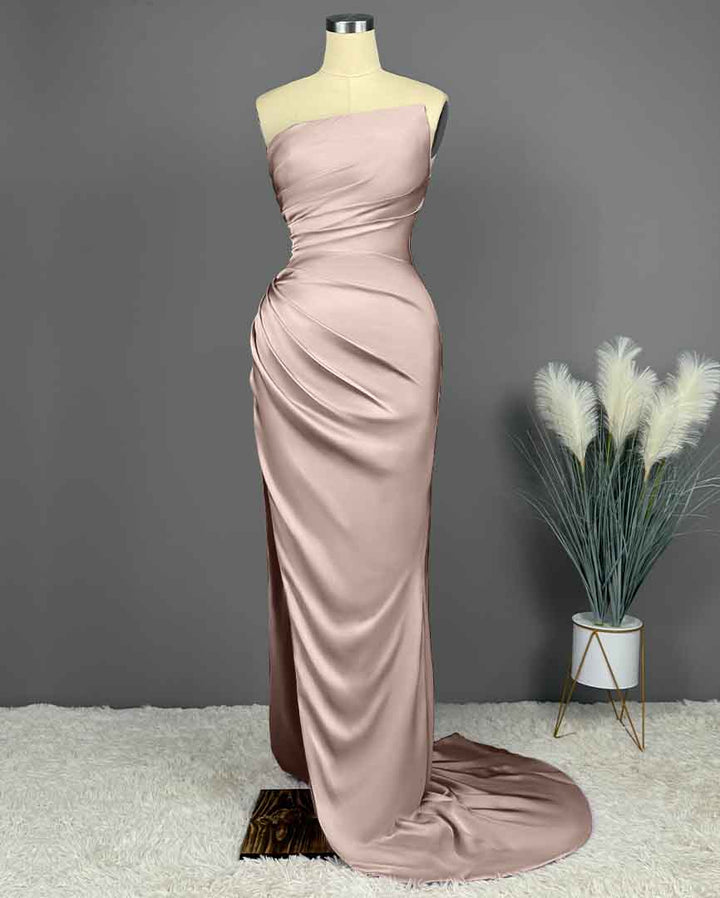 Okdais Prom Dress - Blue Sleeveless Charmeuse with High Slit Pleated