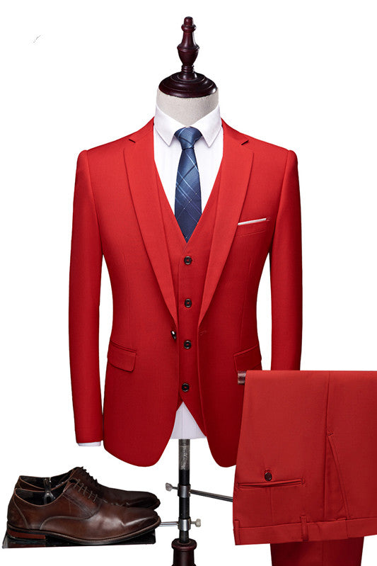 Koscy Red Three Pieces Prom Suits - Notched Lapel for Men