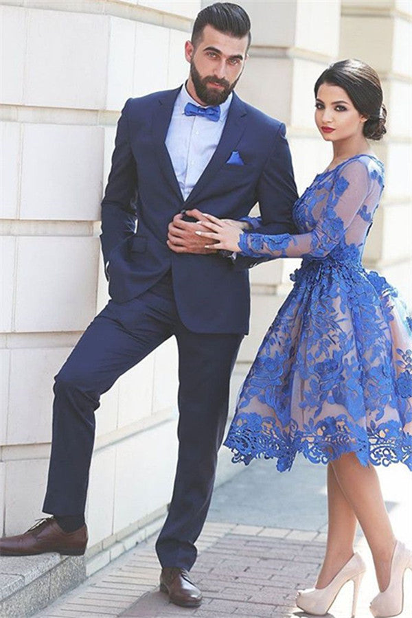 Koscy Two-Piece Dark Navy Formal Business Prom Suit with Notched Lapel for Party