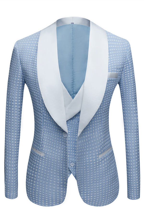 Koscy Sky Blue Dot Wedding Suit with Shawl Lapel for Men’s Parties