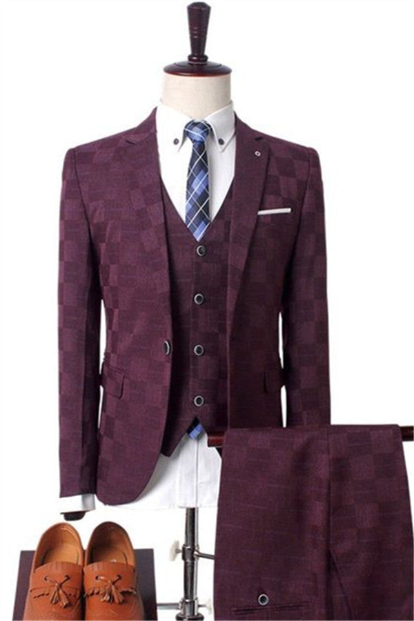 Koscy Dark Red Marriage Suit - Three-Piece Prom Tuxedo for Men