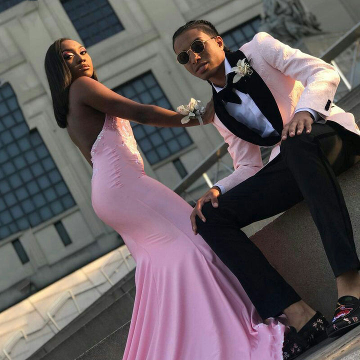 Koscy Fashionable Pink One-Button Prom Suit with Shawl Lapel and Jacquard