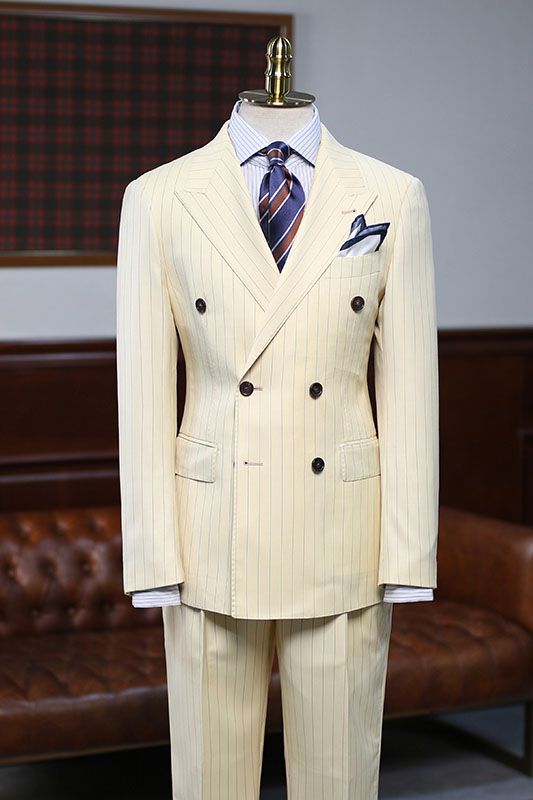 Koscy Gentle Double-Breasted Striped Groom Suit for Prom