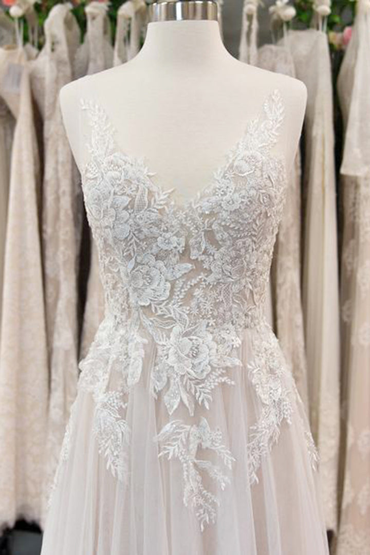 Bmbride Chic V-neck Appliques Tulle A-line Wedding Dress